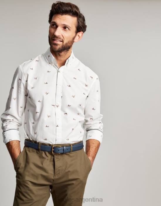 Joules camisa de corte clásico con estampado de invitación hombres patos blancos vestir 64BB227