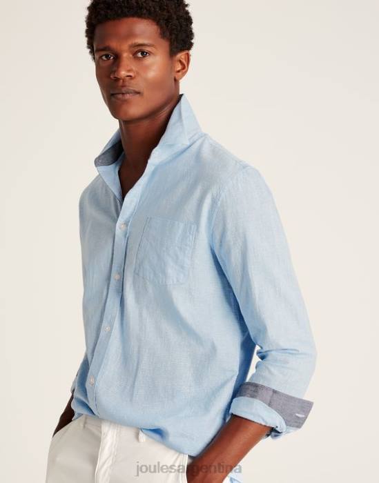 Joules camisa de corte clásico en mezcla de lino tilford hombres pata de gallo azul vestir 64BB185