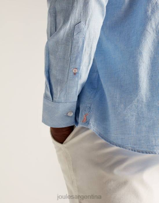 Joules camisa de corte clásico en mezcla de lino tilford hombres pata de gallo azul vestir 64BB185