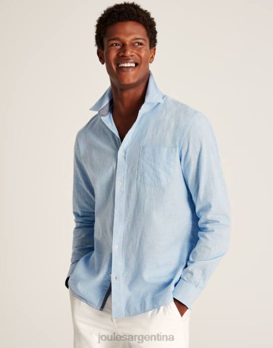 Joules camisa de corte clásico en mezcla de lino tilford hombres pata de gallo azul vestir 64BB185