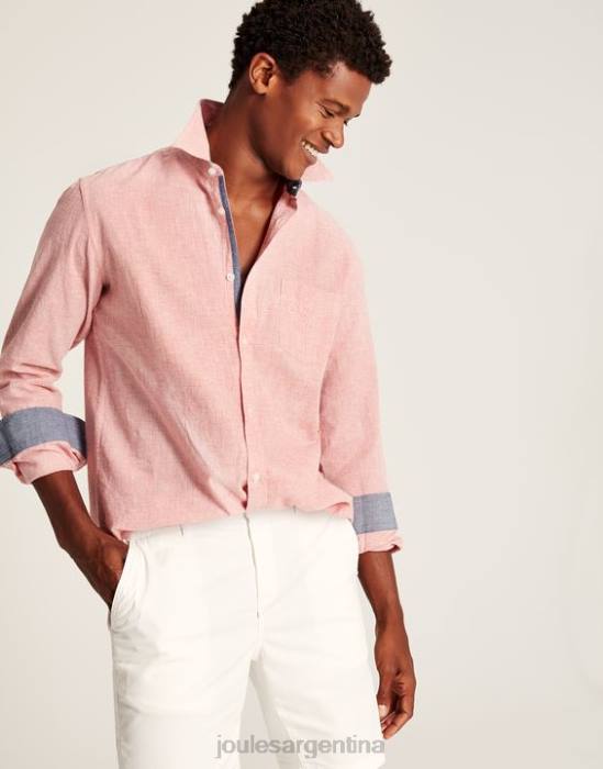 Joules camisa de corte clásico en mezcla de lino tilford hombres pata de gallo rosa vestir 64BB171