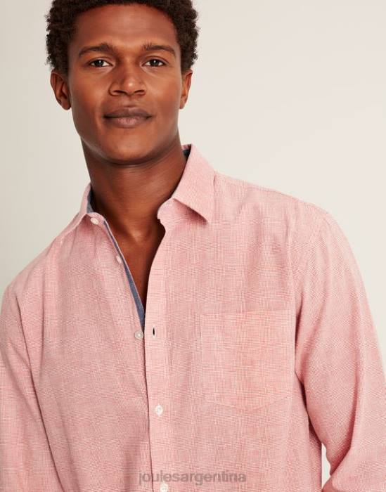 Joules camisa de corte clásico en mezcla de lino tilford hombres pata de gallo rosa vestir 64BB171