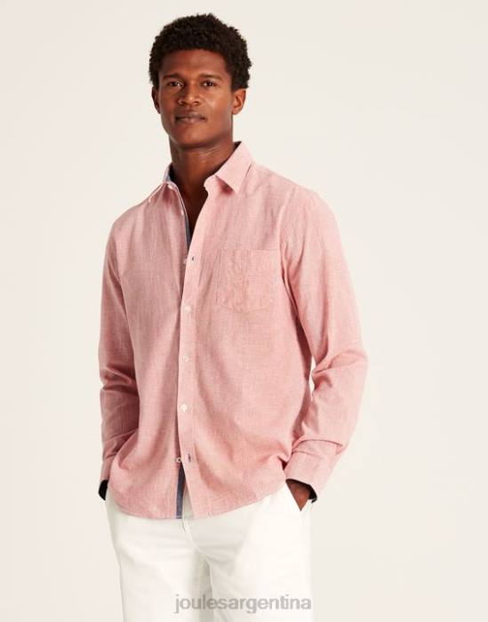 Joules camisa de corte clásico en mezcla de lino tilford hombres pata de gallo rosa vestir 64BB171