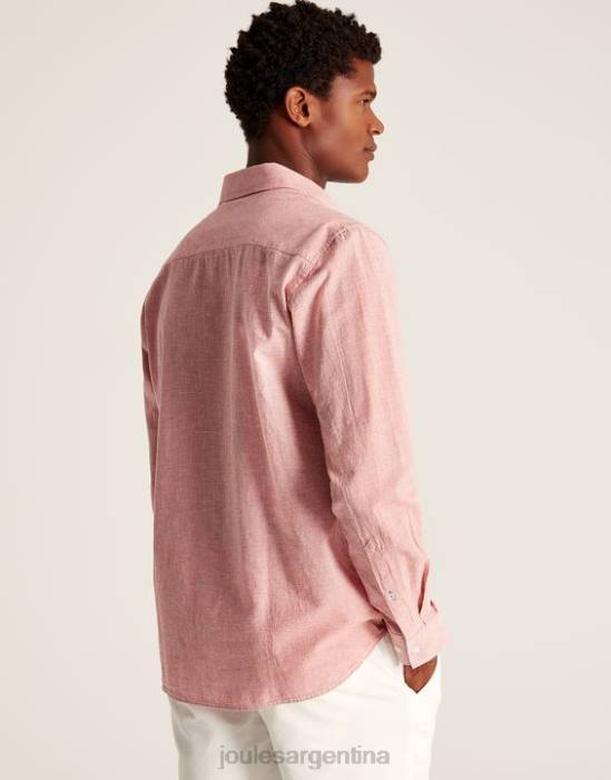 Joules camisa de corte clásico en mezcla de lino tilford hombres pata de gallo rosa vestir 64BB171