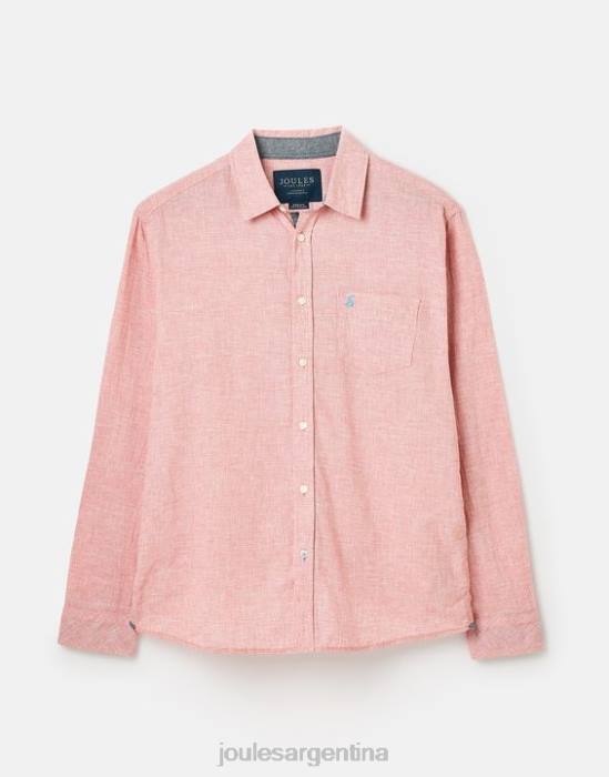 Joules camisa de corte clásico en mezcla de lino tilford hombres pata de gallo rosa vestir 64BB171