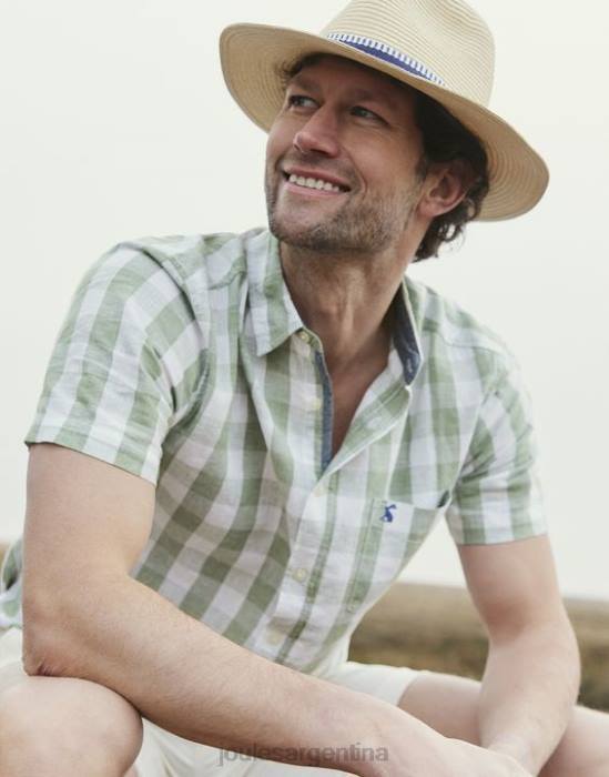 Joules camisa de lino rompedor hombres guinga verde vestir 64BB175