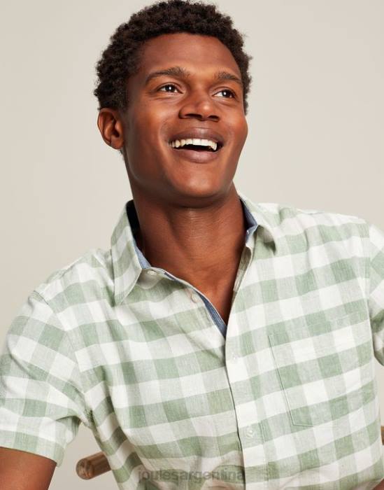 Joules camisa de lino rompedor hombres guinga verde vestir 64BB175