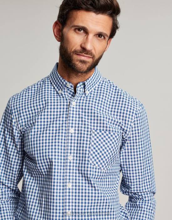 Joules camisa de popelina de corte clásico goodridge hombres guinga azul vestir 64BB215
