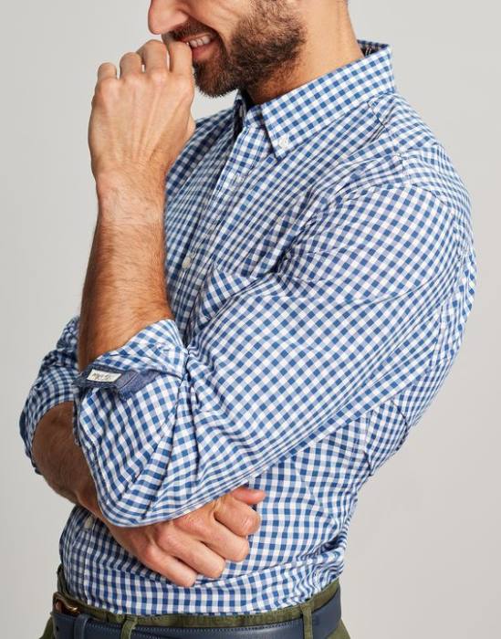 Joules camisa de popelina de corte clásico goodridge hombres guinga azul vestir 64BB215