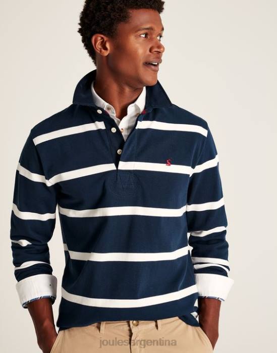 Joules camiseta de rugby en el interior hombres raya crema azul marino vestir 64BB178
