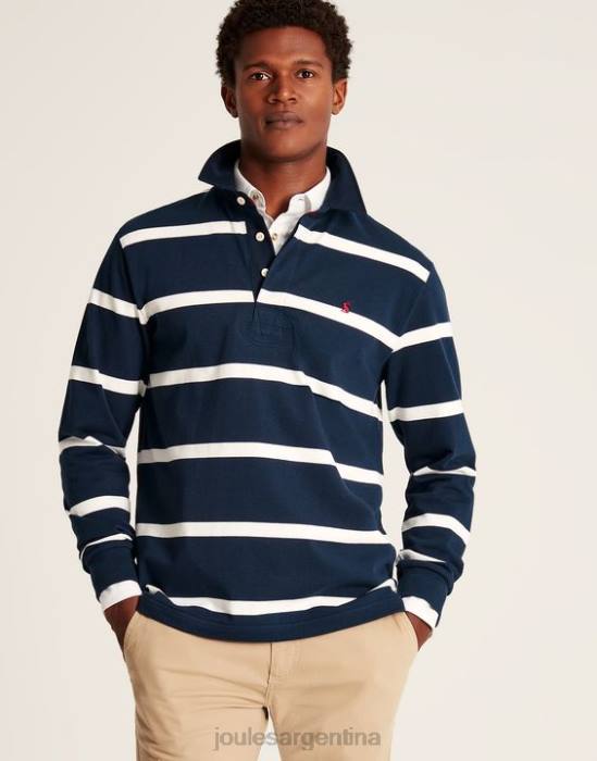 Joules camiseta de rugby en el interior hombres raya crema azul marino vestir 64BB178