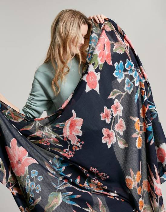 Joules Bufanda tejida ligera con estampado rectangular River mujer pico floral accesorios 64BB155