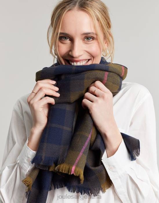 Joules bufanda cepillada farnsley mujer cheque azul marino accesorios 64BB118