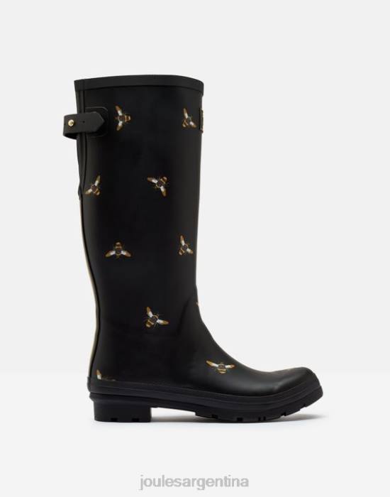 Joules Estampado de botas de lluvia con refuerzo trasero ajustable. mujer abejas metálicas negras calzado 64BB147