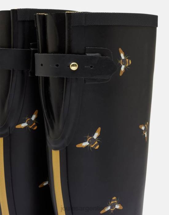 Joules Estampado de botas de lluvia con refuerzo trasero ajustable. mujer abejas metálicas negras calzado 64BB147
