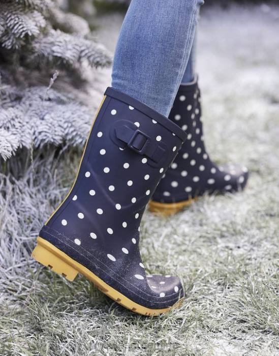 Joules botas de lluvia de altura media con estampado Molly mujer punto de la marina francesa calzado 64BB145