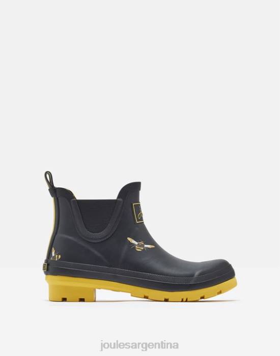 Joules botas de lluvia estampadas de altura corta mujer abejas metálicas negras calzado 64BB144