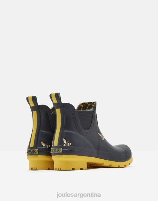 Joules botas de lluvia estampadas de altura corta mujer abejas metálicas negras calzado 64BB144