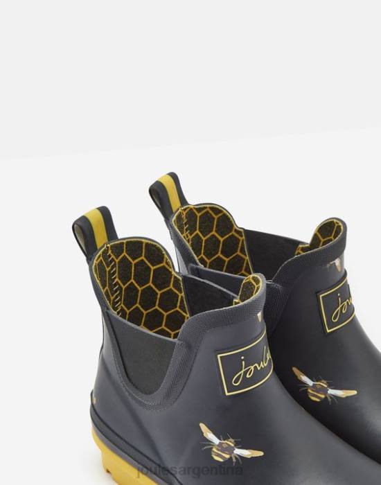 Joules botas de lluvia estampadas de altura corta mujer abejas metálicas negras calzado 64BB144