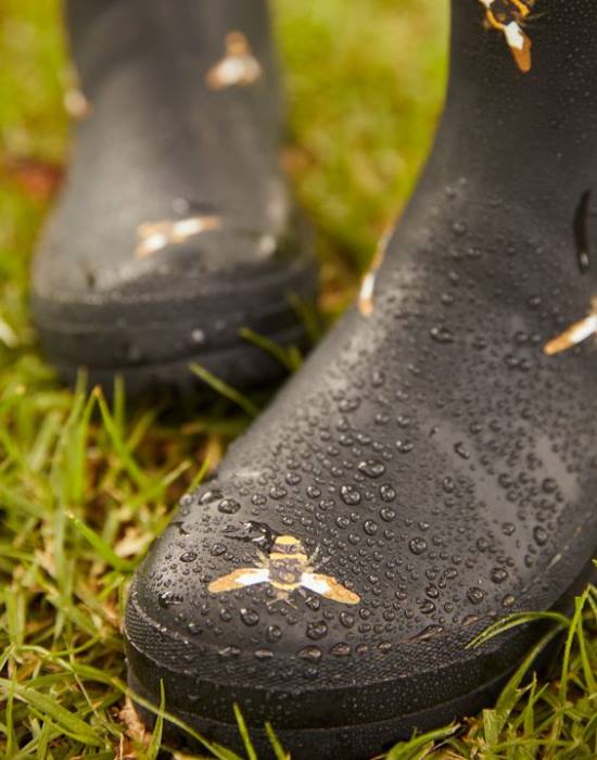 Joules botas de lluvia estampadas de altura media molly mujer abejas metálicas negras calzado 64BB6