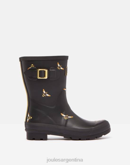 Joules botas de lluvia estampadas de altura media molly mujer abejas metálicas negras calzado 64BB6