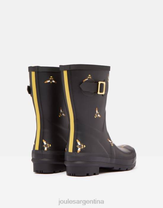 Joules botas de lluvia estampadas de altura media molly mujer abejas metálicas negras calzado 64BB6
