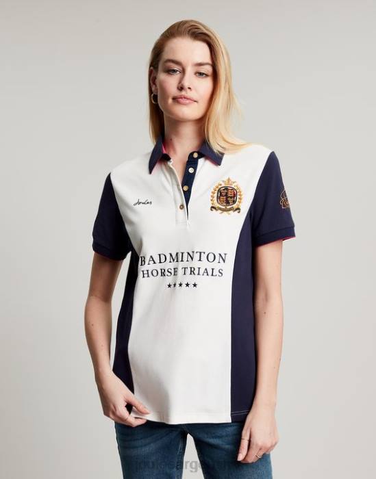 Joules playera tipo polo con detalles de bádminton mujer crema vestir 64BB75