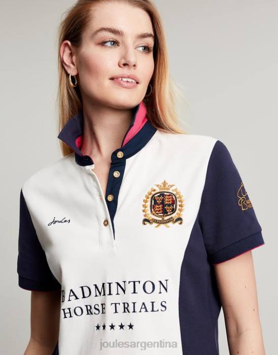 Joules playera tipo polo con detalles de bádminton mujer crema vestir 64BB75