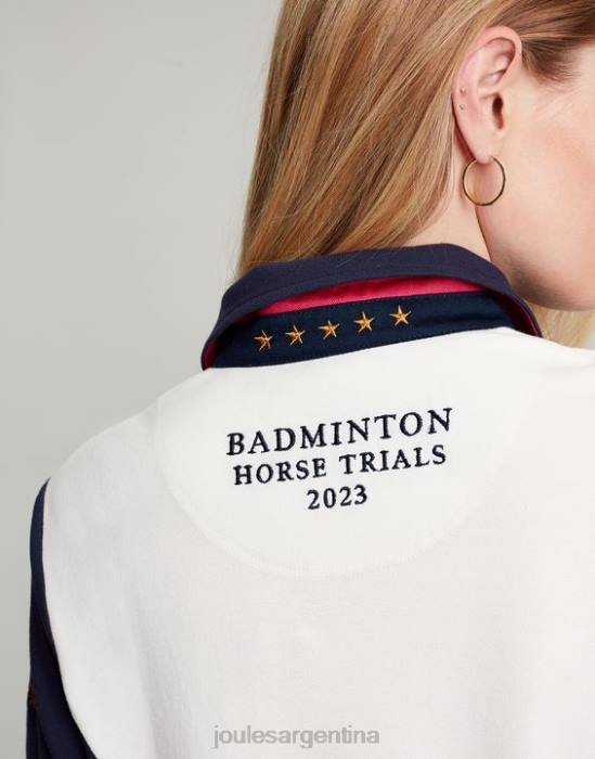 Joules playera tipo polo con detalles de bádminton mujer crema vestir 64BB75