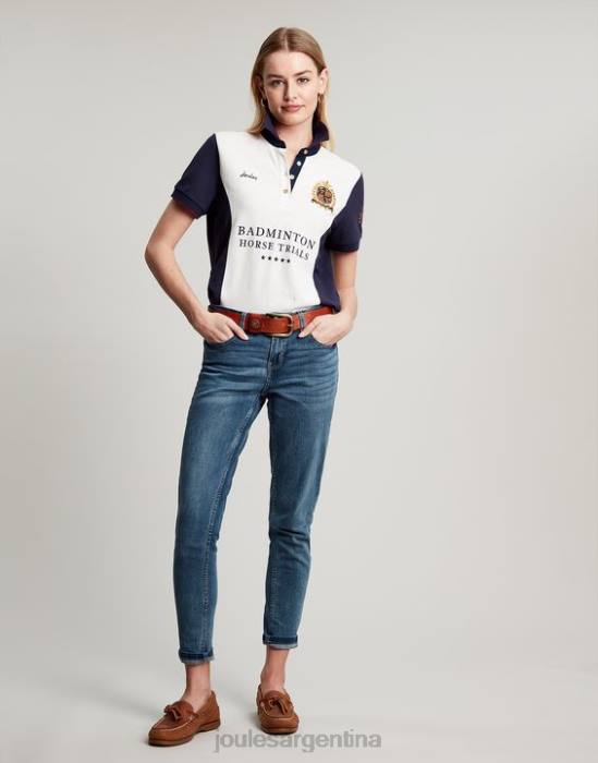Joules playera tipo polo con detalles de bádminton mujer crema vestir 64BB75