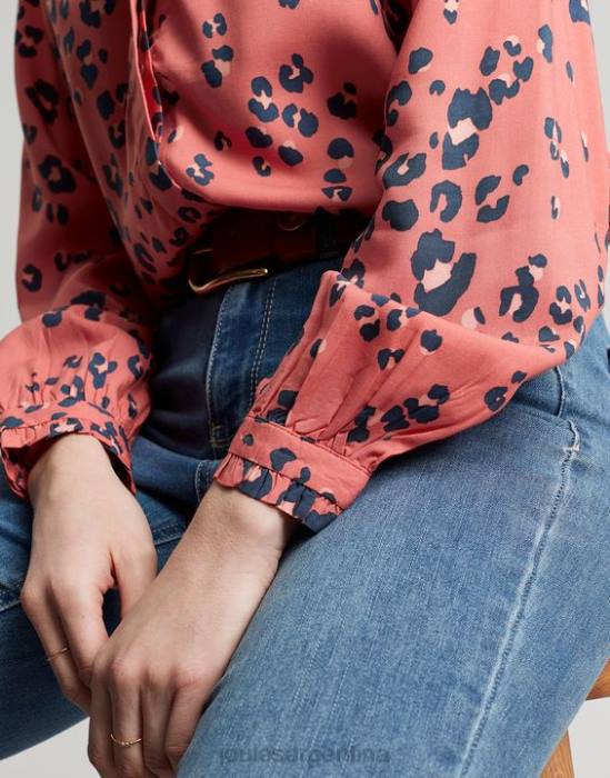 Joules camisa con tapeta oculta kalina mujer leopardo rojo vestir 64BB59