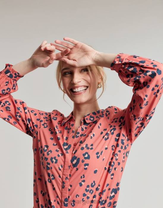 Joules camisa con tapeta oculta kalina mujer leopardo rojo vestir 64BB59