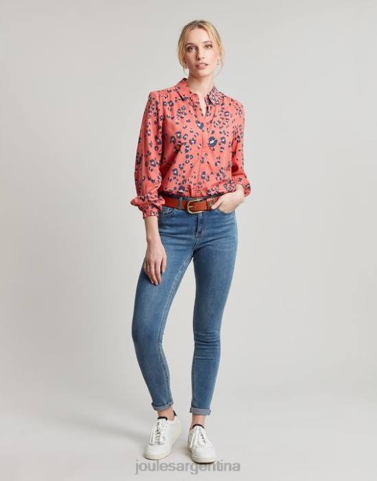 Joules camisa con tapeta oculta kalina mujer leopardo rojo vestir 64BB59