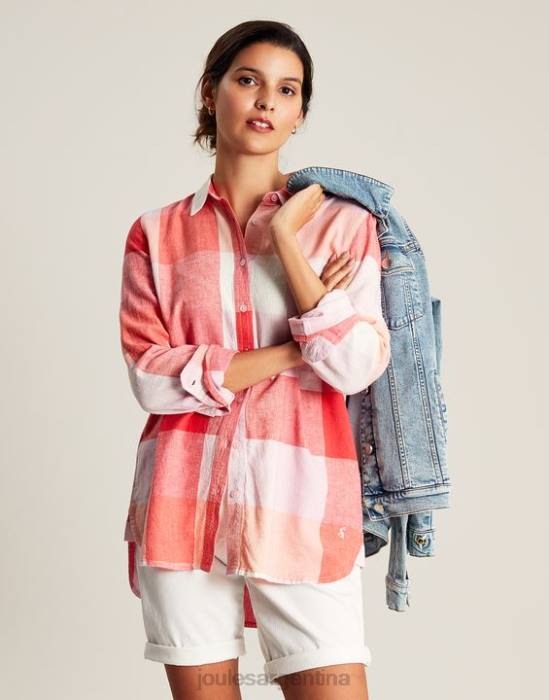 Joules camisa tejida larga lorena mujer cheque rosa vestir 64BB26