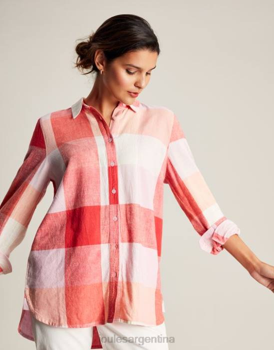 Joules camisa tejida larga lorena mujer cheque rosa vestir 64BB26