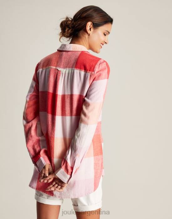 Joules camisa tejida larga lorena mujer cheque rosa vestir 64BB26