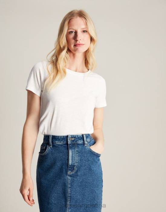 Joules camiseta carley lisa clásica con cuello redondo mujer blanco brillante vestir 64BB103