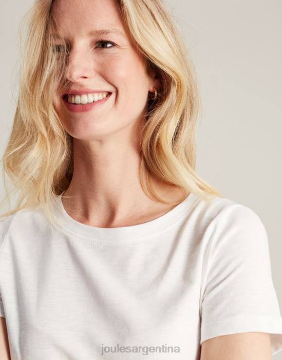 Joules camiseta carley lisa clásica con cuello redondo mujer blanco brillante vestir 64BB103