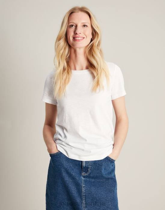 Joules camiseta carley lisa clásica con cuello redondo mujer blanco brillante vestir 64BB103