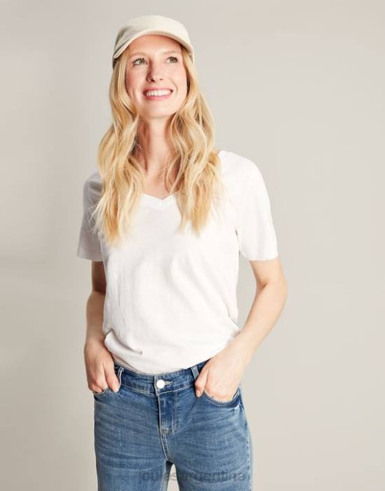 Joules camiseta celina lisa con cuello en v mujer blanco brillante vestir 64BB60