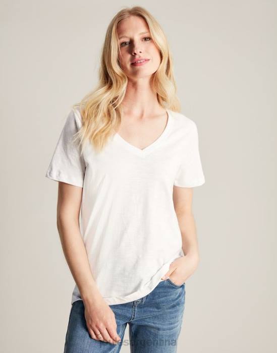 Joules camiseta celina lisa con cuello en v mujer blanco brillante vestir 64BB60