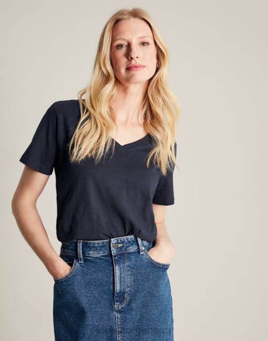 Joules camiseta celina lisa con cuello en v mujer marina francesa vestir 64BB77