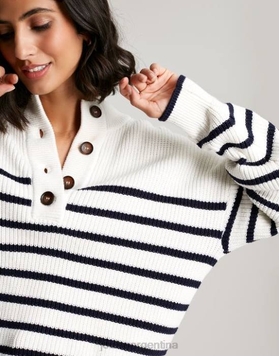 Joules suéter grueso con botones de cala mujer raya crema azul marino vestir 64BB90