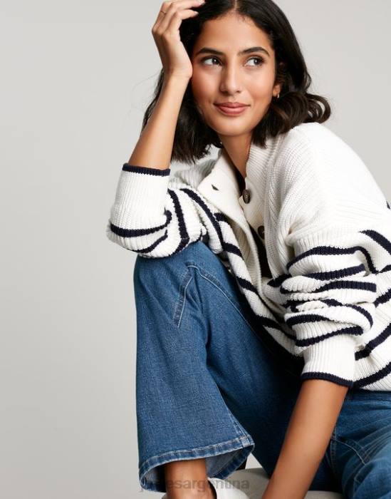 Joules suéter grueso con botones de cala mujer raya crema azul marino vestir 64BB90