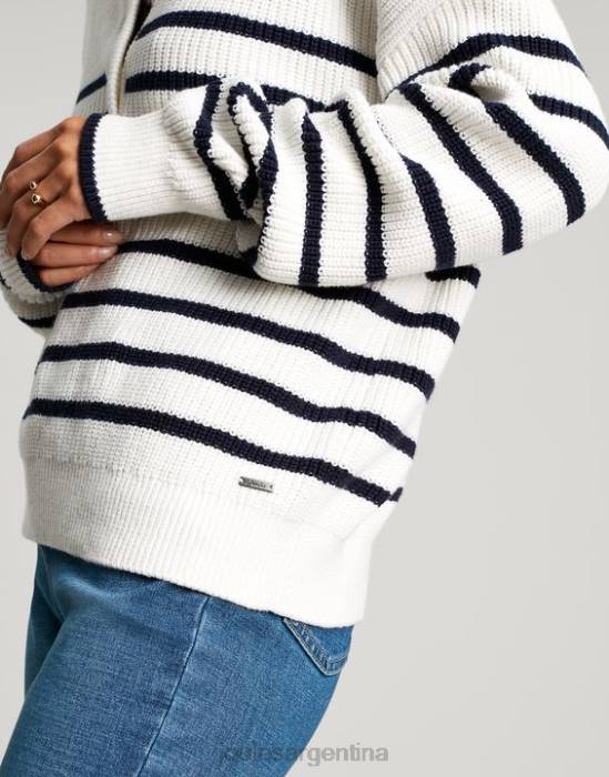 Joules suéter grueso con botones de cala mujer raya crema azul marino vestir 64BB90