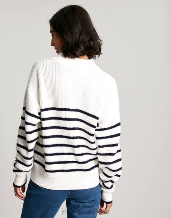 Joules suéter grueso con botones de cala mujer raya crema azul marino vestir 64BB90