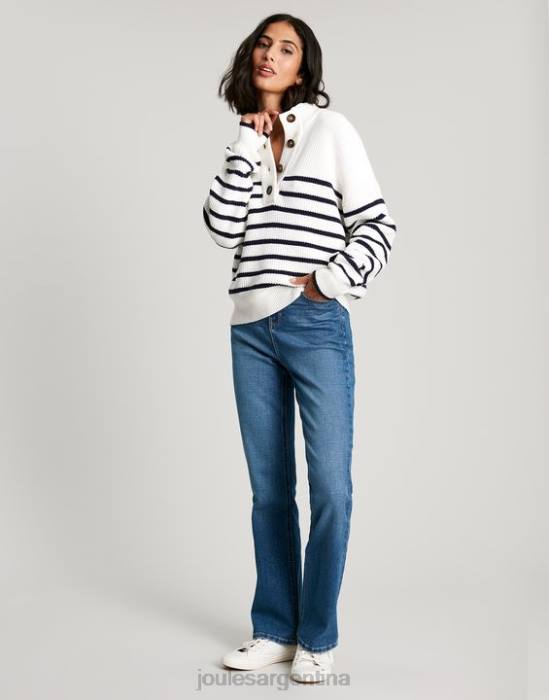 Joules suéter grueso con botones de cala mujer raya crema azul marino vestir 64BB90