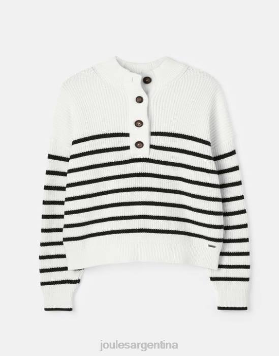 Joules suéter grueso con botones de cala mujer raya crema azul marino vestir 64BB90