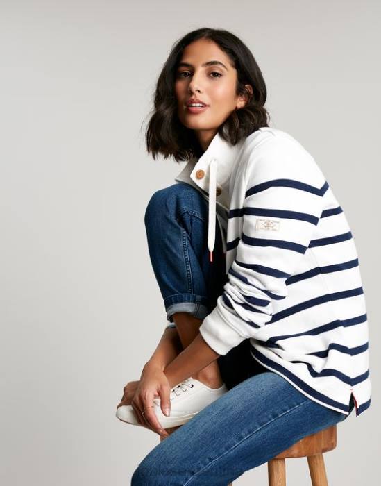 Joules sudadera con cuello alzado Southwold mujer raya crema azul marino vestir 64BB22