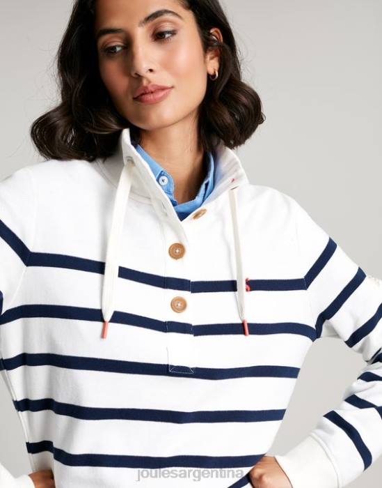 Joules sudadera con cuello alzado Southwold mujer raya crema azul marino vestir 64BB22